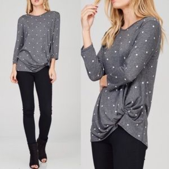 Glamvault Tops - Polka Dot High Low Top with Front Knot